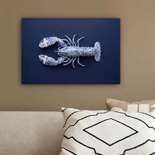 Kreeft - Porselein - Delfts - Blauw canvas 2cm klein -sfeer3