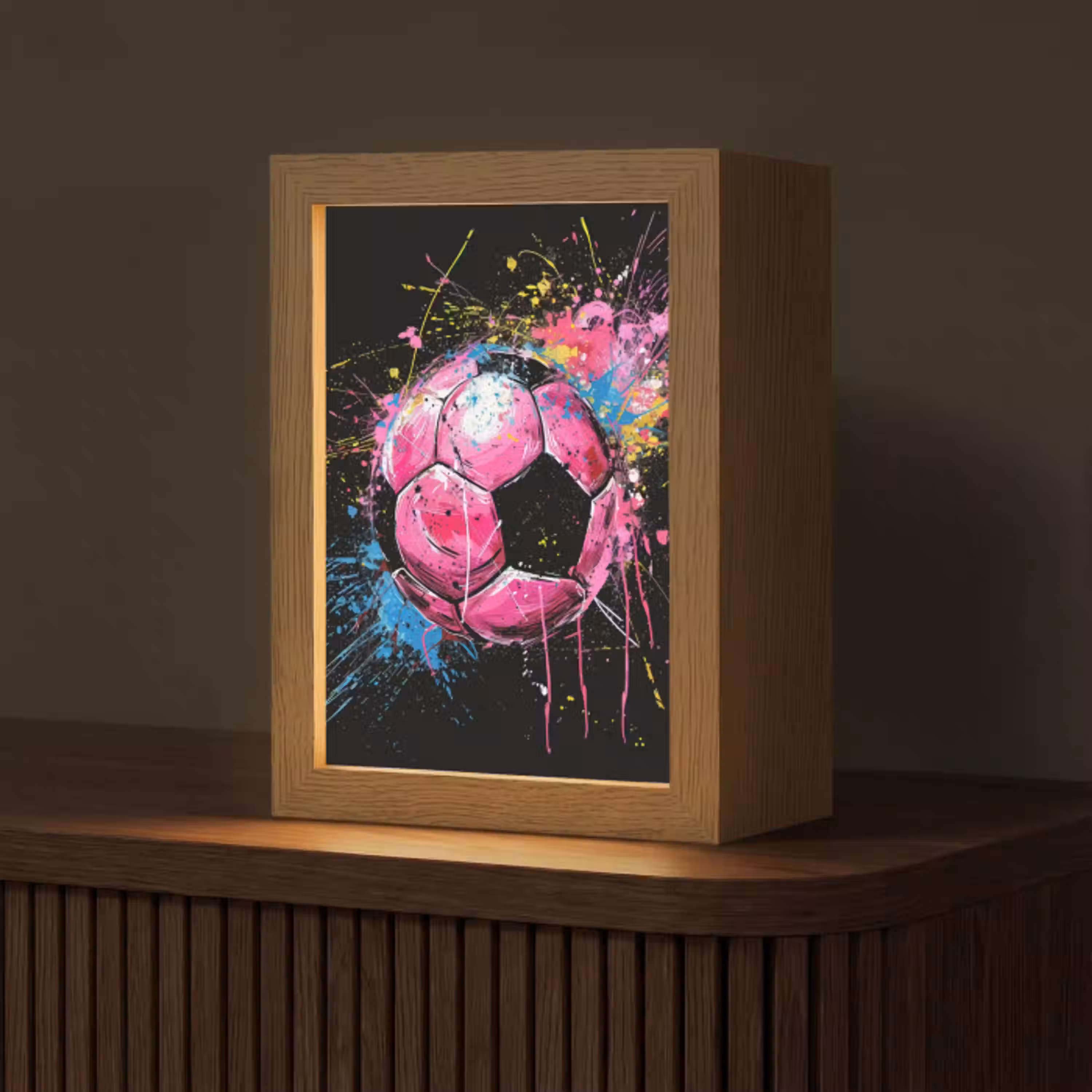 Graffiti - Sport - Voetbal - Bal - Roze Light Box met kabel (Tafellamp) klein -z3d_website