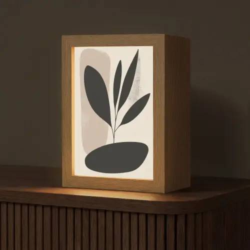 Plant - Beige - Japandi Light Box met kabel (Tafellamp) klein -z3d_website