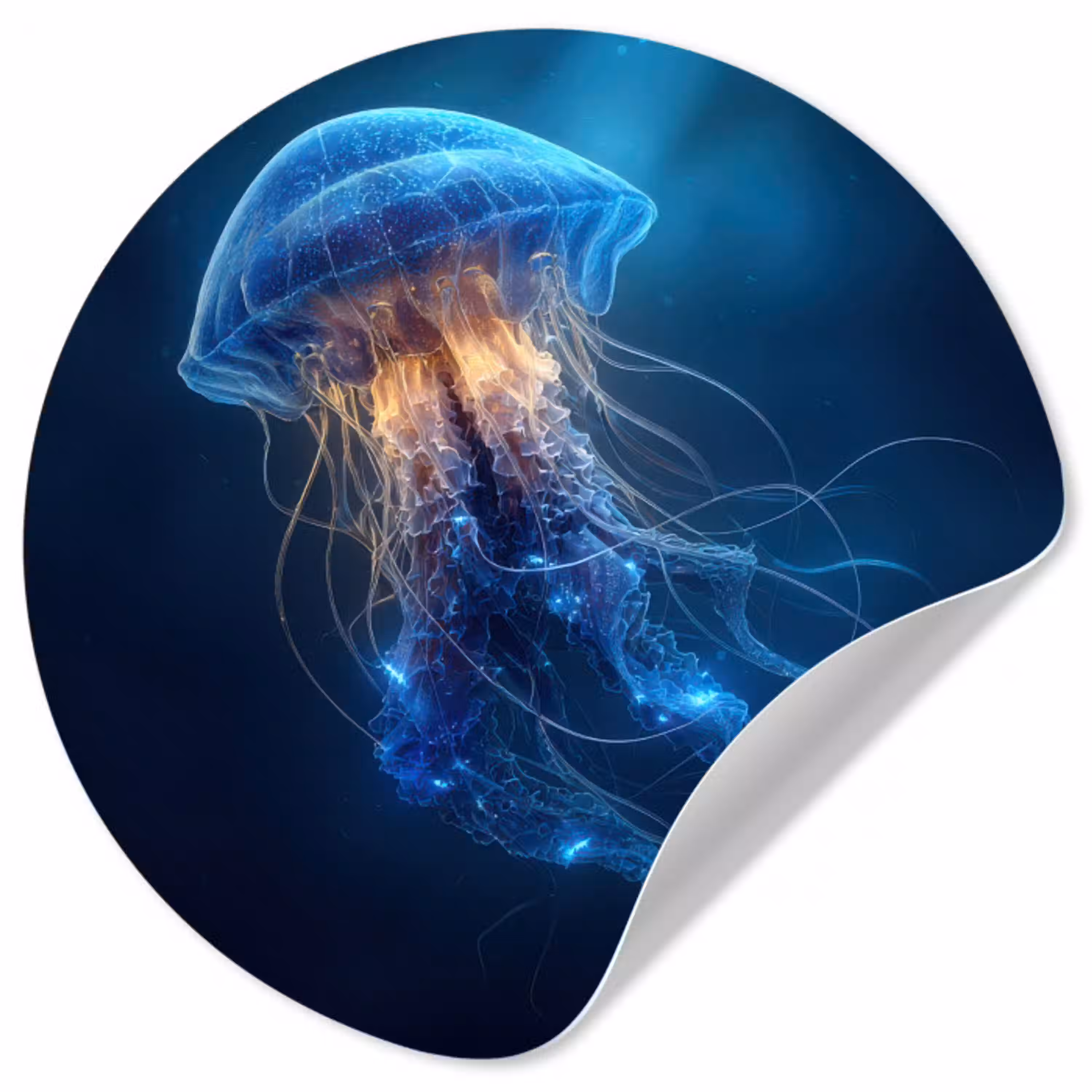 Kwal - Lichtgevend - Tentakels - Blauw Wandcirkel behangsticker klein -3d