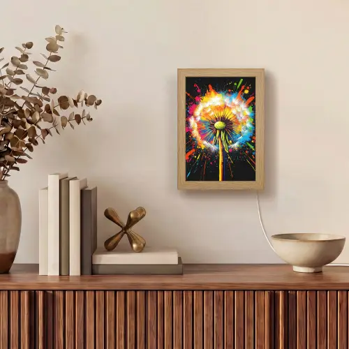 Paardenbloem - Graffiti - Kleurrijk - Bloemen - Natuur Light Box met kabel (Tafellamp) klein -sfeer2