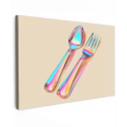 Regenboog - Lepel - Vork Tuinposter op houten frame 2 cm dik klein -3d
