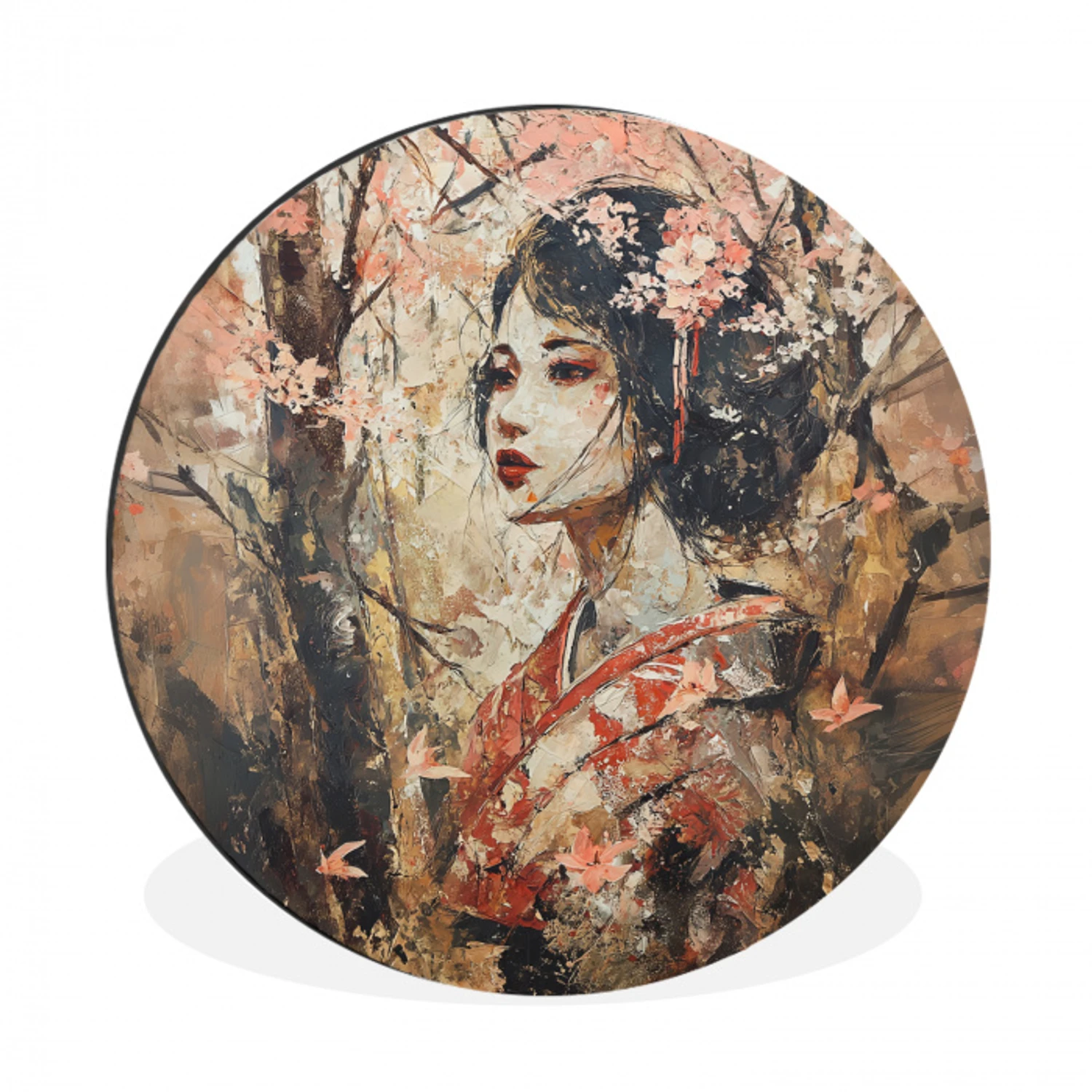 Kimono - Vrouw - kersenbomen Wandcirkel aluminium klein -3d