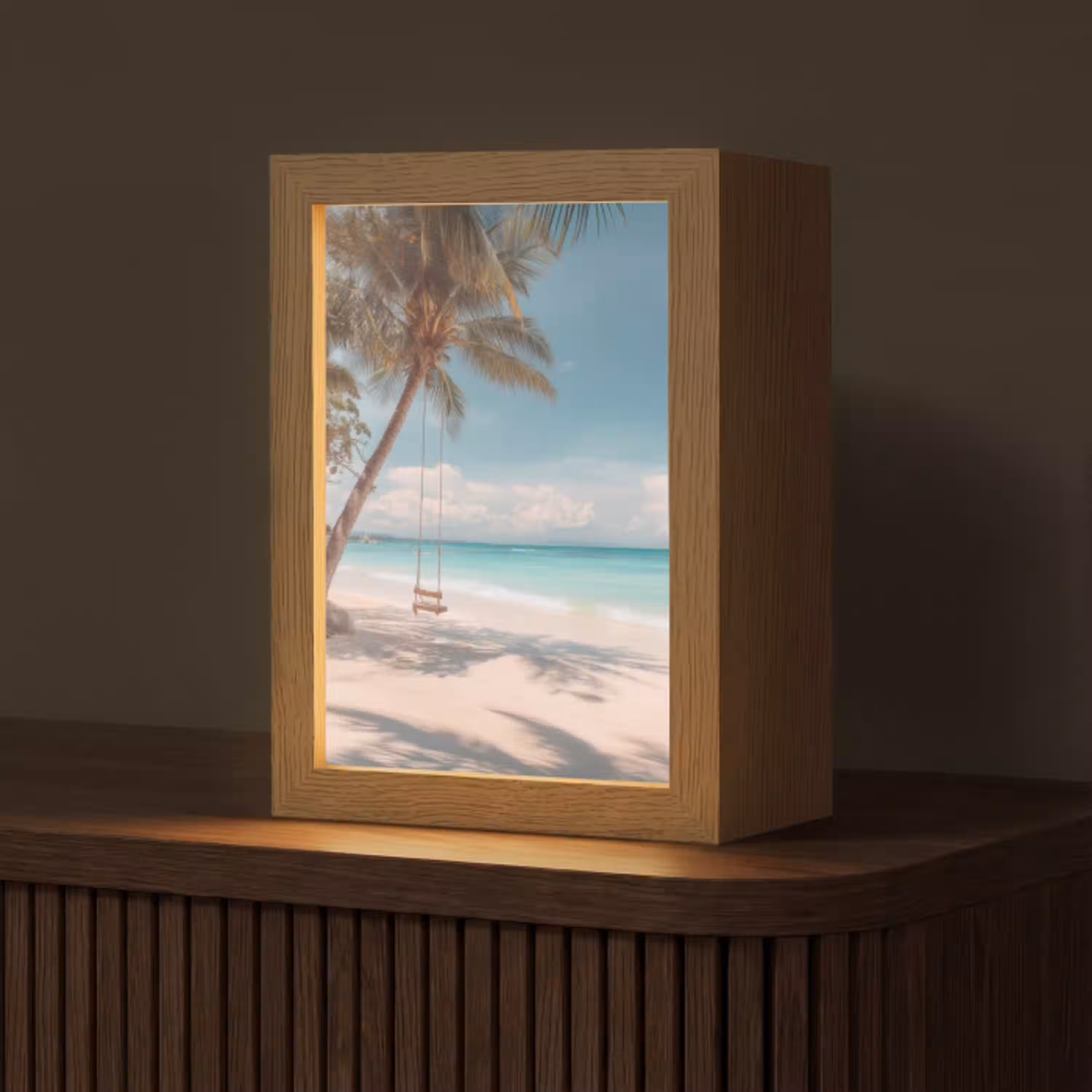 Palmboom - Schommel - Strand - Lucht Light Box met kabel (Tafellamp) klein -z3d_website