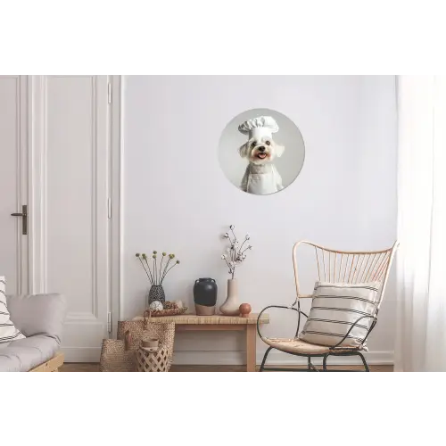 Hond - Wit - Kok Wandcirkel aluminium klein -woonkamer