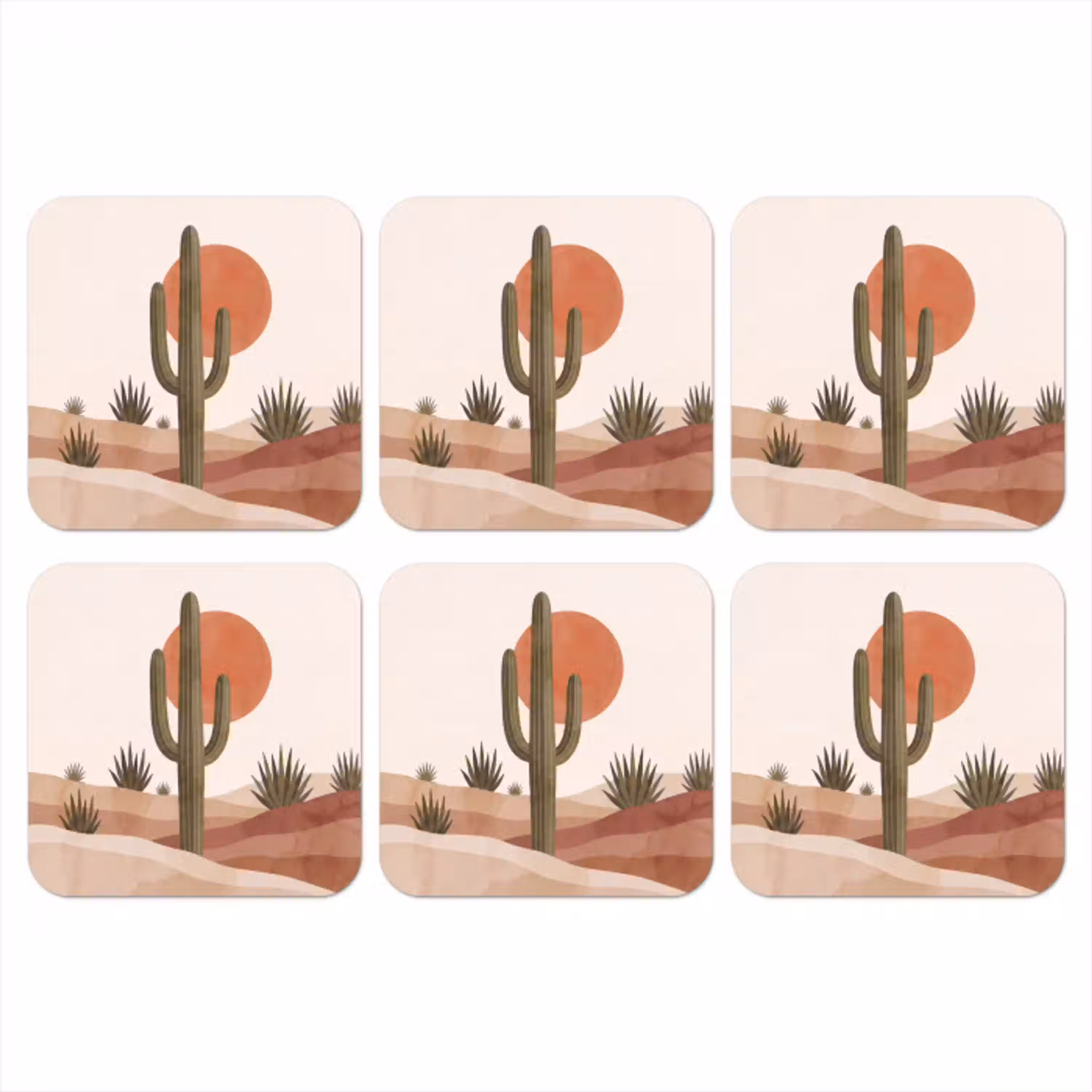 Cactus - Duinen - Modern - Landschap - Groen onderzetter kurk middel -3d