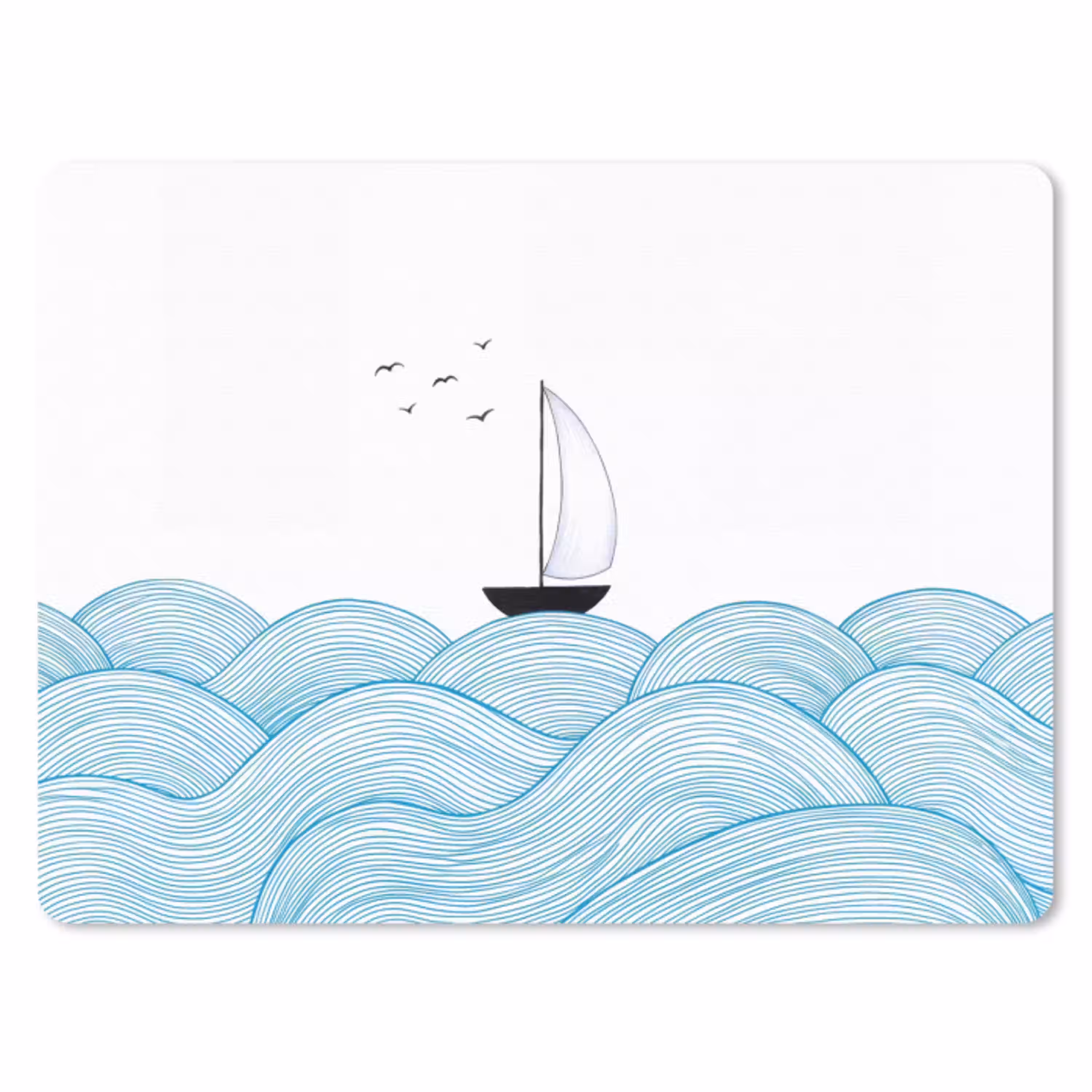 Zeilboot - Golven - Zee - Illustratie - Blauw muismat rubber klein -3d