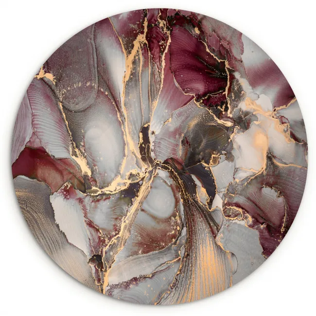 Goud - Marmer - Paars Wandcirkel kunststof plaat 5mm dik klein -3d