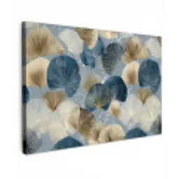 Bladeren - Abstract - Goud - Blauw Tuinposter op houten frame 2 cm dik klein -3d