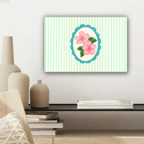 Bloemen - Ovaal - Strepen - Groen canvas 2cm klein -sfeer6