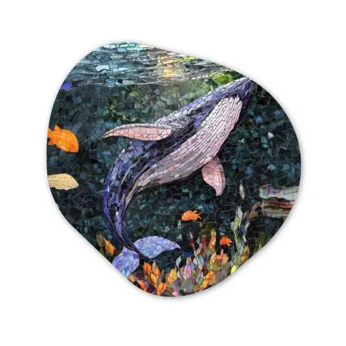 Mozaïek - Walvis - Koraal - Water Wandcirkel Organisch Aluminium middel -3d