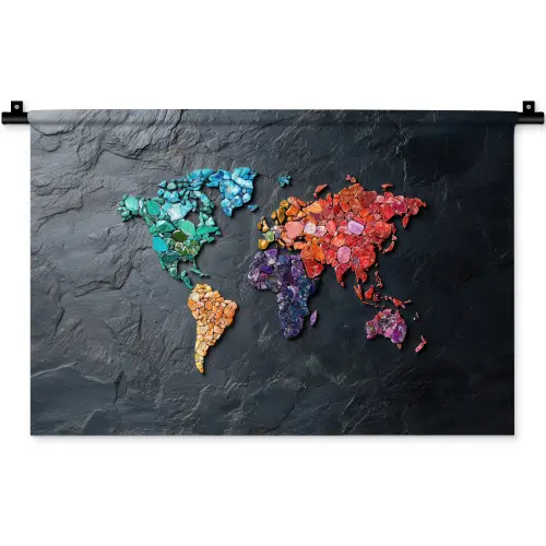 Wereldkaart - Edelstenen - Regenboog - Ruw Wandkleed katoen klein -zz3d