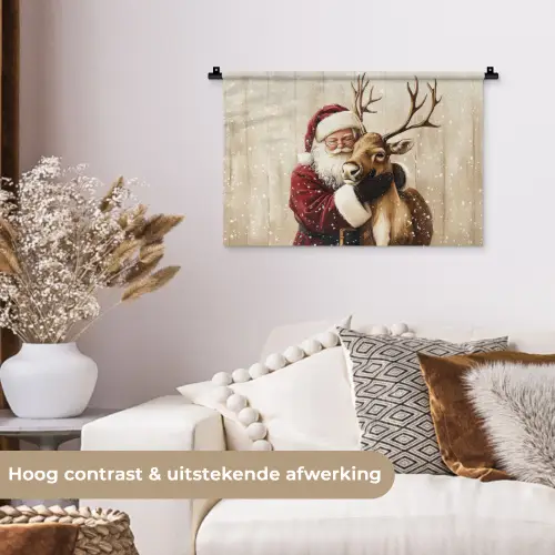Kerstman - Rendier - Sneeuw - Kleurrijk Wandkleed katoen klein -sfeer1