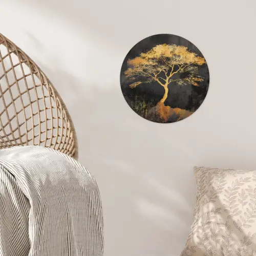 Boom - Schilderij - Goud - Abstract Wandcirkel behangsticker klein -sfeer4
