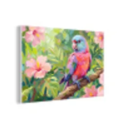 Papagaai - Hibiscusbloemen - Kleurrijk forex 5mm xxl -3d