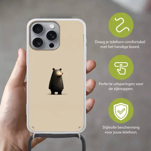 Beer - Donkerbruin - Minimalistisch Hoesje iPhone 16 Pro Max met koord klein -sfeer2_NL
