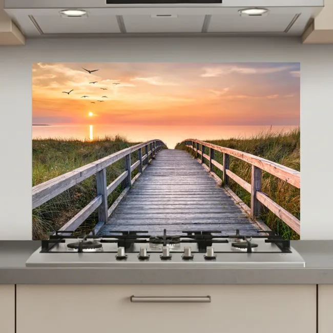 Zonsonderang - Zee - Pad - Gras - Duin - Vogels keuken achterwand spatscherm klein -3d_website