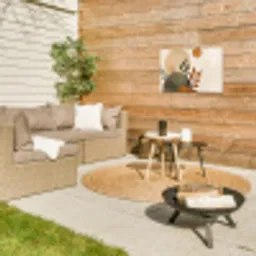 Vormen - Rond - Bladeren - Beige Tuinposter op houten frame 2 cm dik klein -sfeer2
