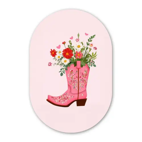 Cowboylaarzen - Roze - Boeket - Bloemen Wandcirkel Ovaal Glas middel -3d