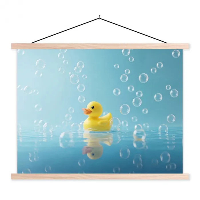 Bubbels - Badeend - Geel textielposter latten blank klein -3d