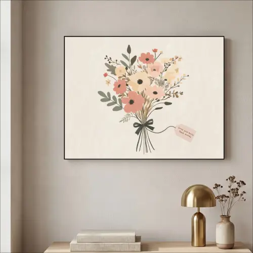 Bloemen - Quote - Beige - Lint Textielframe zwart klein -sfeer2