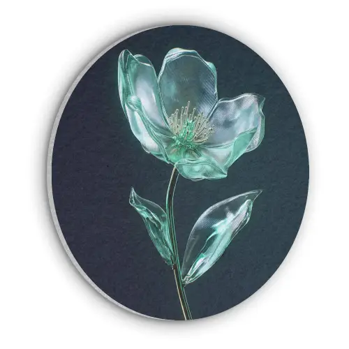 Bladeren - Bloem - Glazen - Donkerblauw Akoestische PET Vilt - Rond klein -3d