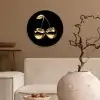 Kersen - Zwart - Goud - Chrome Wandcirkel kunststof plaat 5mm dik klein -sfeer1