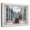 Hert - Dieren - Landschap - Winter - Sneeuw - Doorkijk - Natuur Textielframe zwart klein -3d