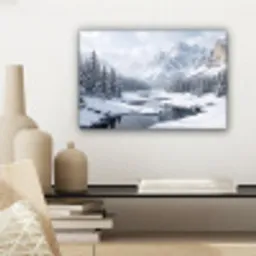 Sneeuwlandschap - Bergen - Rivier - Winter canvas 2cm klein -sfeer6