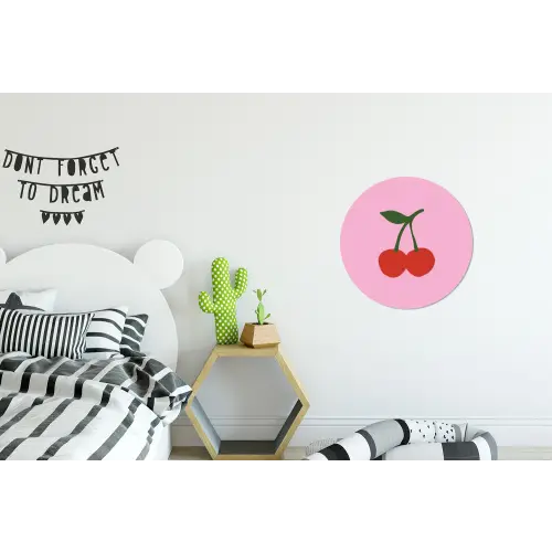 Kersen - Roze - Illustratie Wandcirkel aluminium klein -kinderkamer