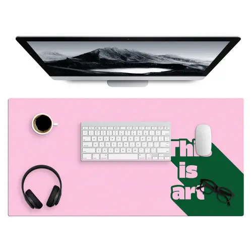 Groen - Teskt - This is art - Roze Muismat XXL klein -3d