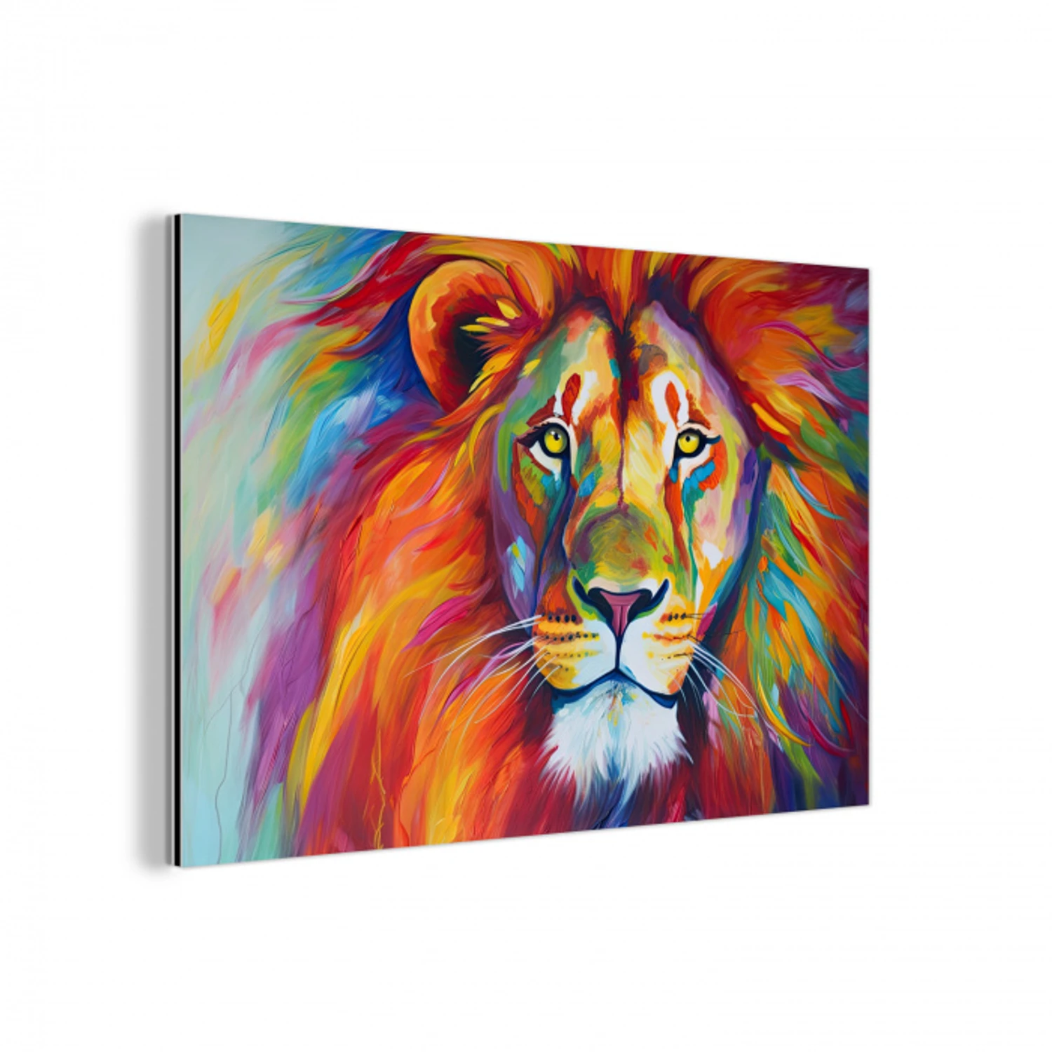 Leeuw - Dieren - Olieverf - Regenboog aluminium wit klein -3d