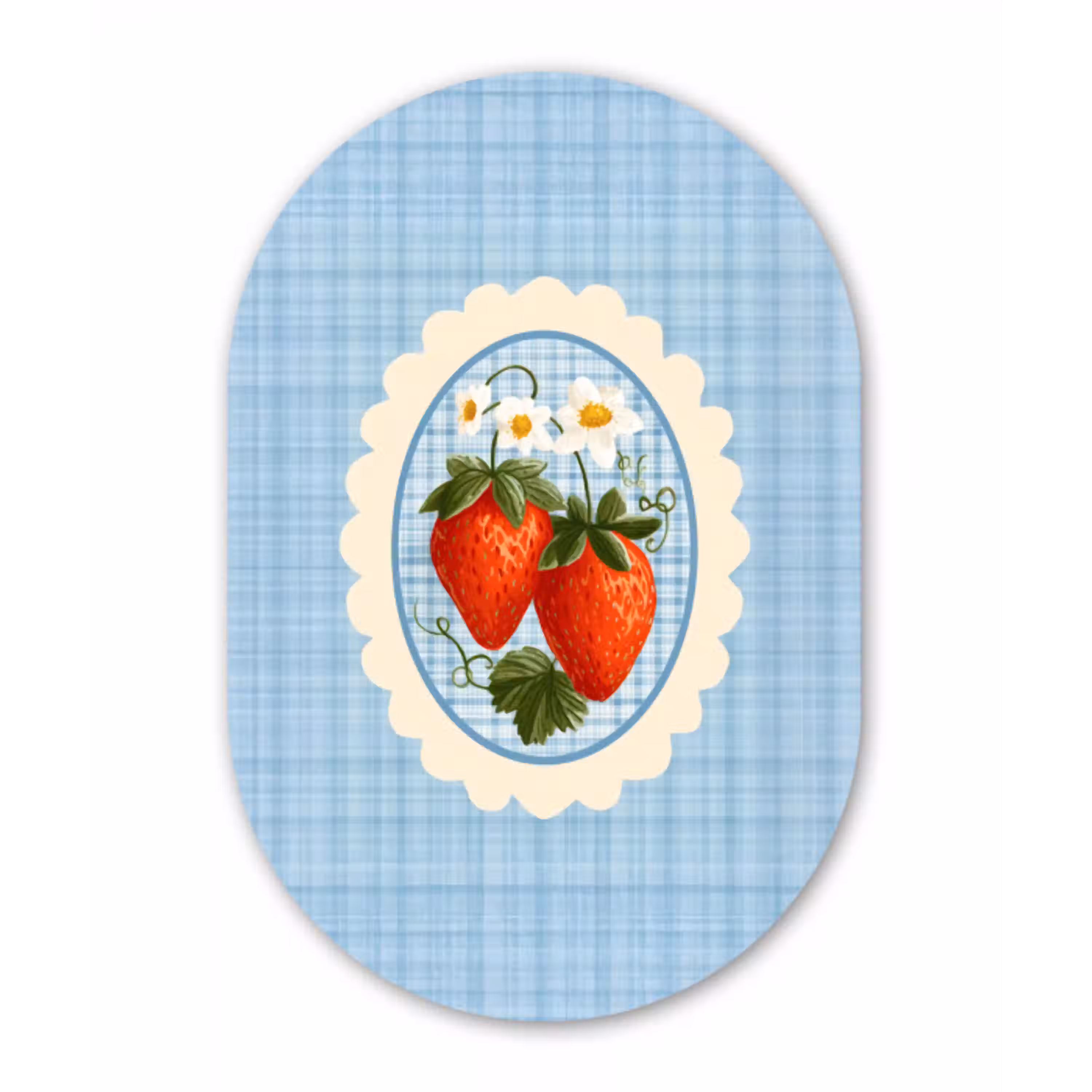 Aardbeien - Lijst - Rood - Geruit Wandcirkel Ovaal Aluminium middel -3d