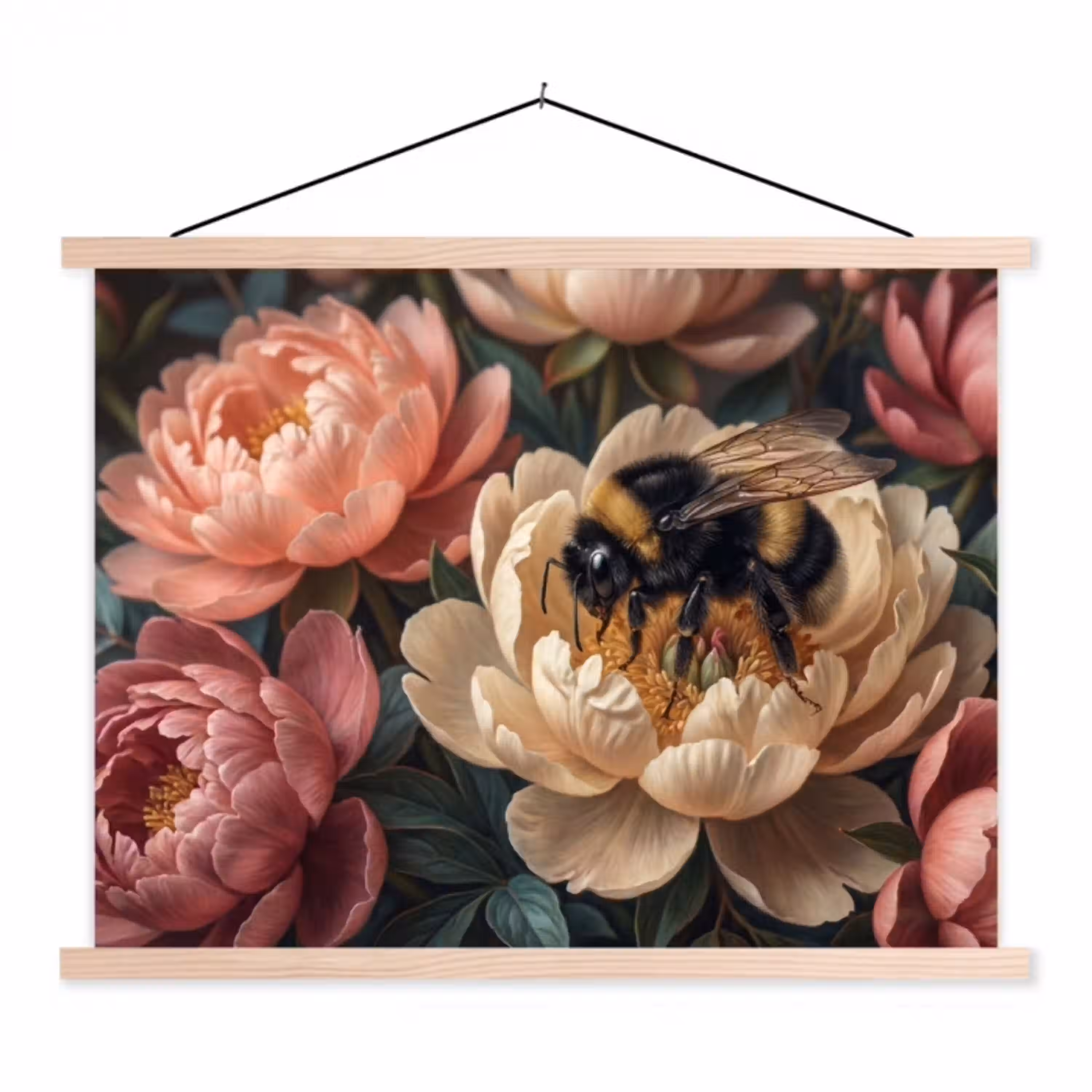 Bloemen - Insect - Natuur - Roze textielposter latten blank klein -3d