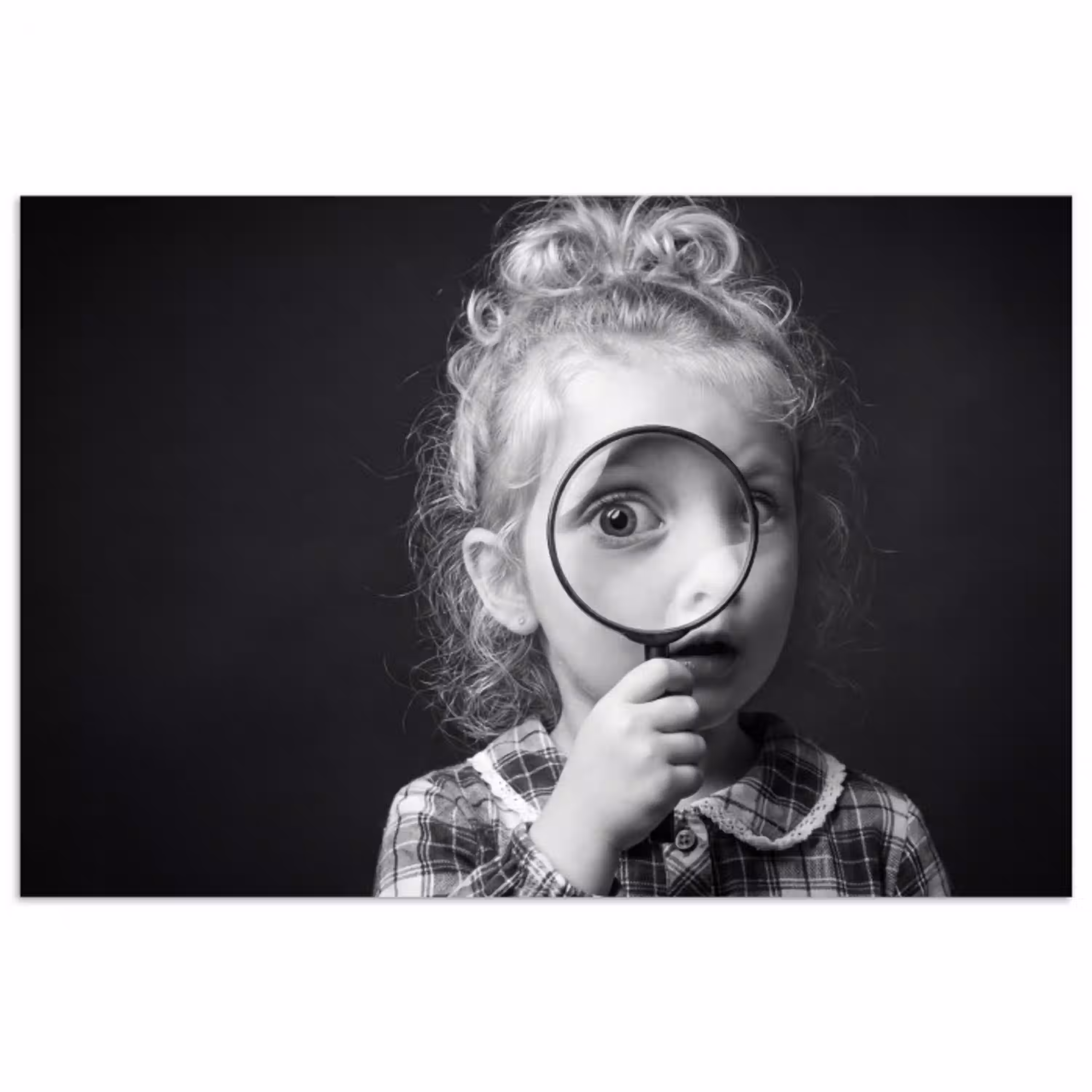 Kind - Vergrootglas - Portret - Zwart-wit poster papier klein -3d