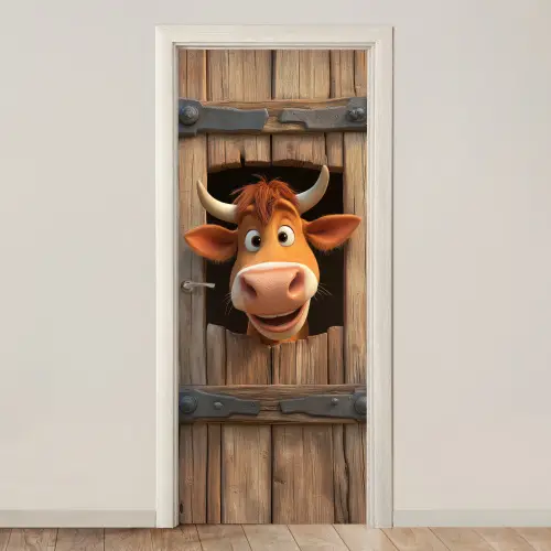 Koe - Bruin - Boerderij - Schuur - Raam deurposter klein -3d_beige