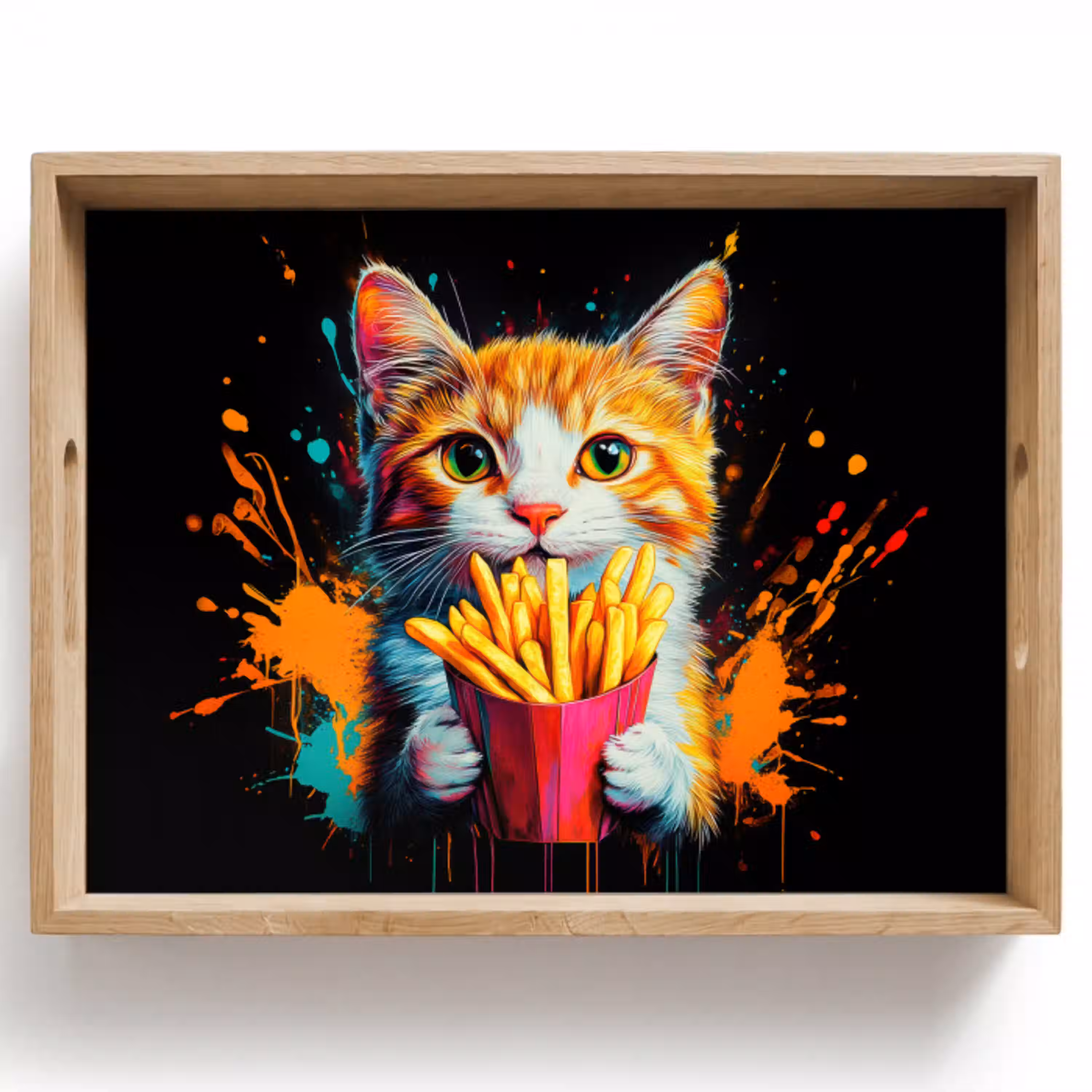 Kat - Eten - Patat - Graffiti - Abstract Dienblad Rechthoek middel -z3d_shopping