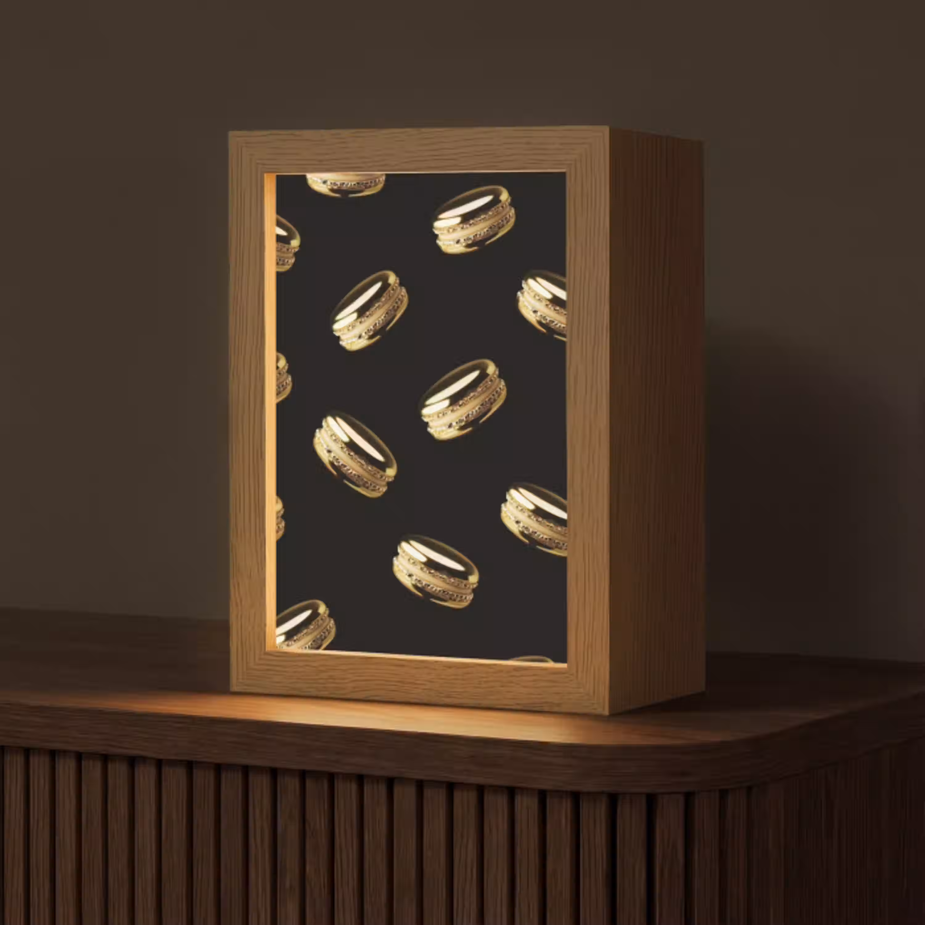Macarons - Patroon - Goud - Zwart Light Box met kabel (Tafellamp) klein -z3d_website