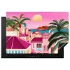 Stad - Roze - Palmbomen Inductie beschermer vinyl 3mm klein -3d