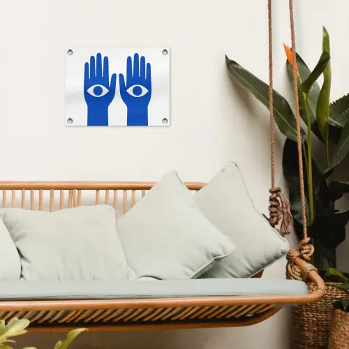 Handen - Twee - Ogen - Blauw tuinposter los doek klein -sfeer7