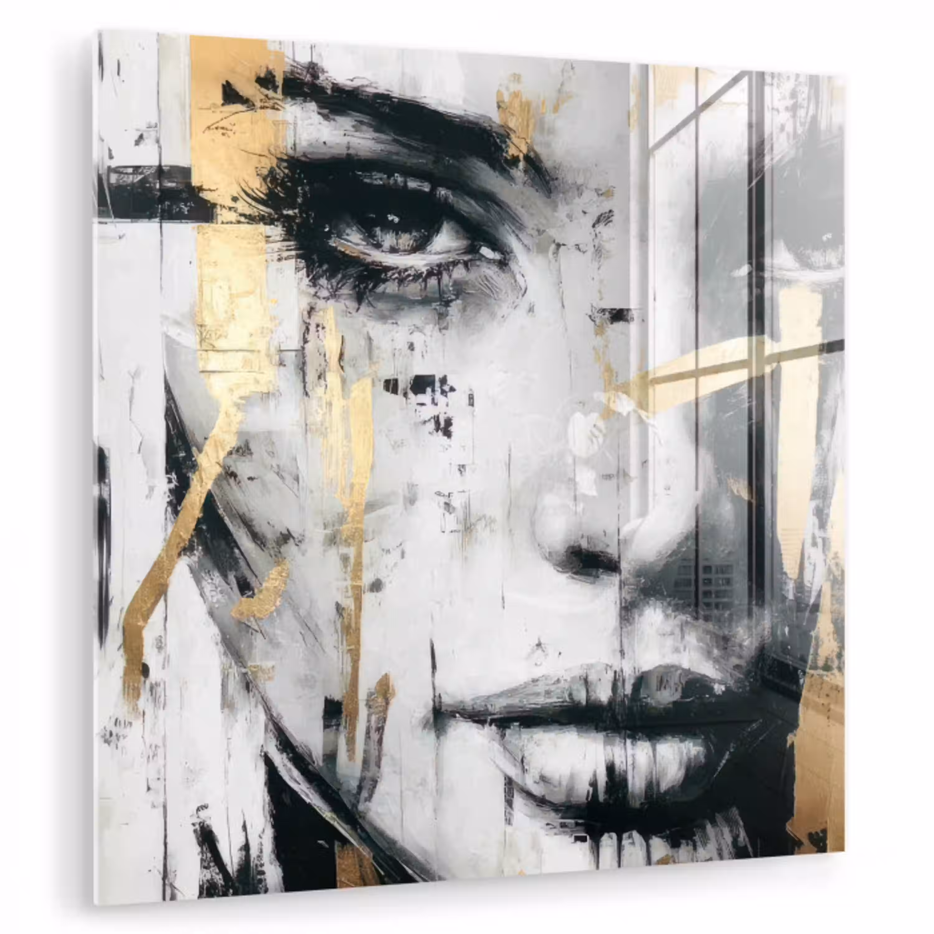 Portret - Vrouw - Penseelstreken - Goud plexiglas 5mm klein -zzzproduct_nieuw