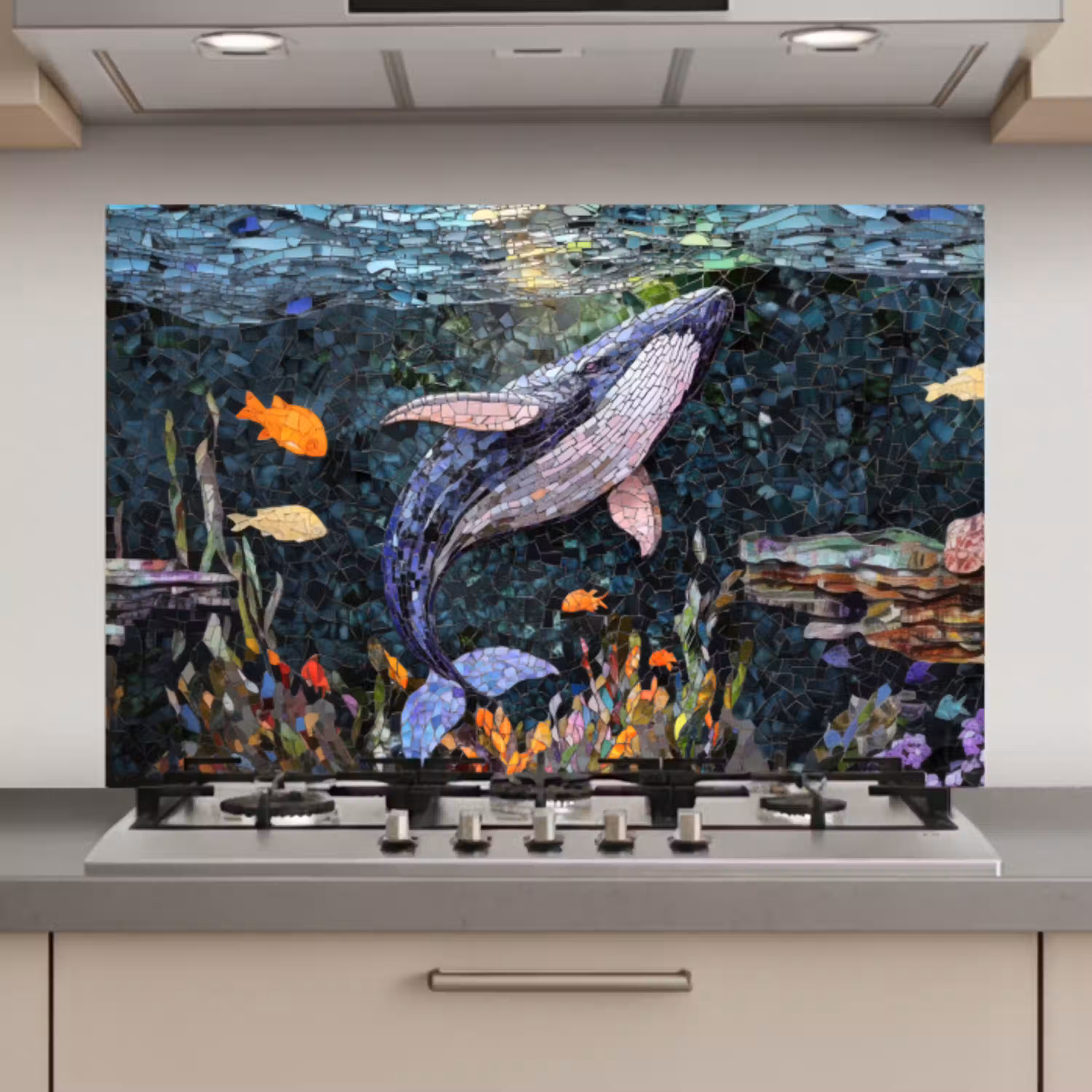 Mozaïek - Walvis - Koraal - Water keuken achterwand spatscherm klein -3d_website