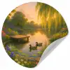 Eenden - Vijver - Bloemen Wandcirkel behangsticker klein -3d
