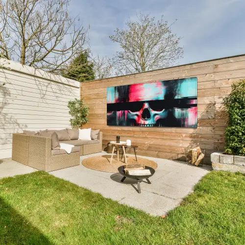 Schedels - Glitch - Cyberpunk Tuinposter op houten frame 2 cm dik xxl -sfeer2