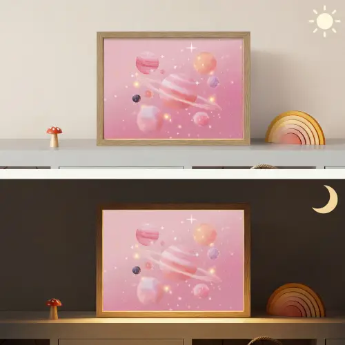 Planeten - Roze - Sterren Light Box met batterij (Wandlamp kind) middel -sfeer3_kind