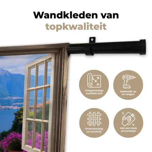 Doorkijk - Berg - Landschap - Uitzicht - Meer Wandkleed katoen klein -sfeer2