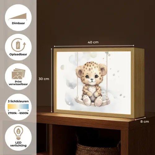 Luipaard - Dier - Kinderen Light Box met batterij (Wandlamp kind) middel -USP_websiteoverzichtNL