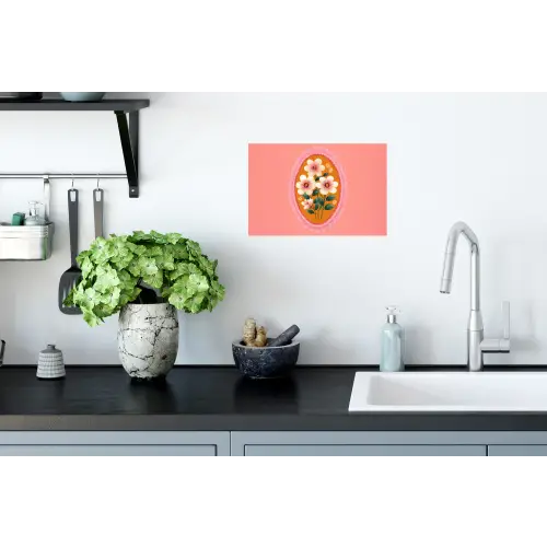 Illustratie - Bloemen - Rand - Roze Muursticker klein -keuken