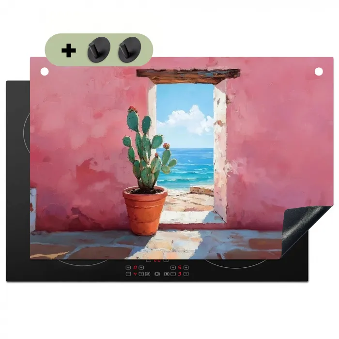 Zee - Roze - Cactus Inductie beschemer met haakjes klein -3d