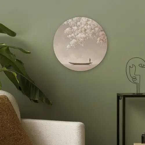 Bloesems - Wit - Boot - Minimalistisch Akoestische PET Vilt - Rond klein -sfeer2
